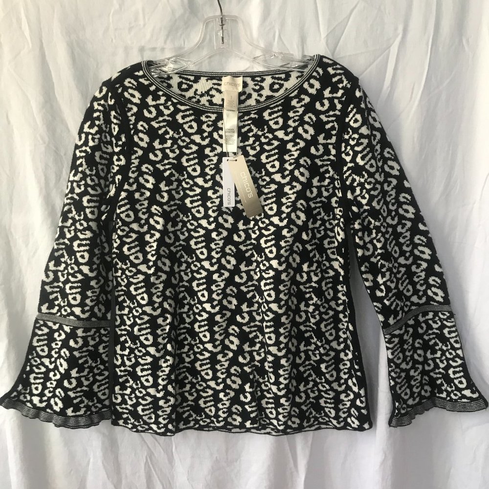 Chico's Reversible Leopard Sweater Black/White